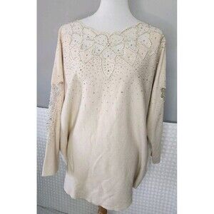 NWT Siren Lily Beige Floral Rhinestone Sweater 1X Mesh New Years Holiday Elegant